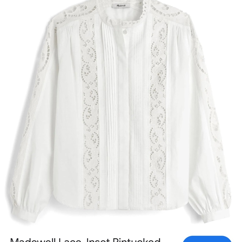 Madewell White Lace-Inset Pintuck Blouse